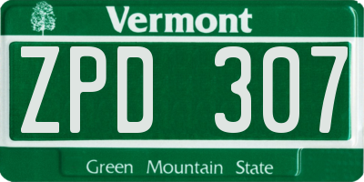VT license plate ZPD307