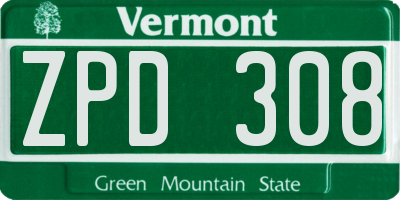 VT license plate ZPD308