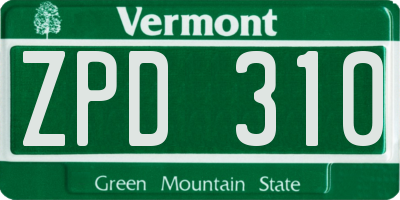 VT license plate ZPD310