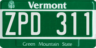 VT license plate ZPD311
