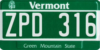 VT license plate ZPD316