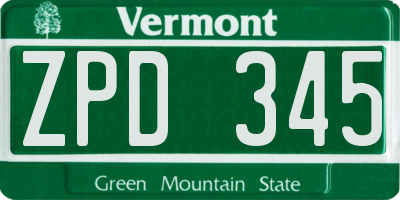 VT license plate ZPD345