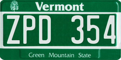 VT license plate ZPD354
