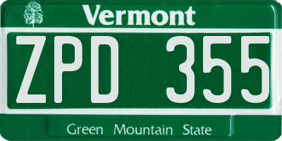 VT license plate ZPD355