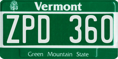 VT license plate ZPD360