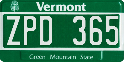 VT license plate ZPD365