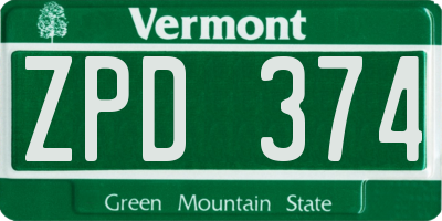 VT license plate ZPD374