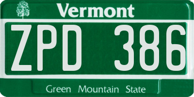 VT license plate ZPD386
