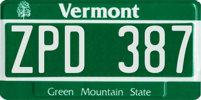 VT license plate ZPD387