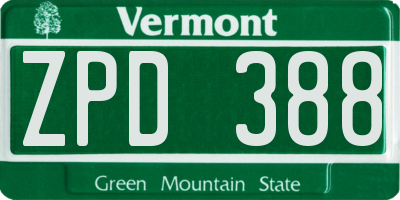 VT license plate ZPD388