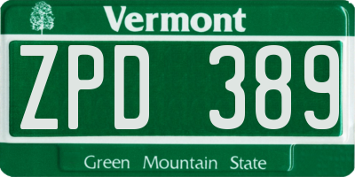 VT license plate ZPD389
