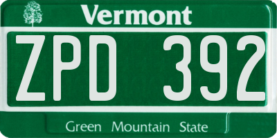 VT license plate ZPD392