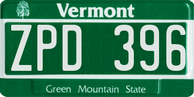 VT license plate ZPD396