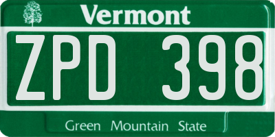 VT license plate ZPD398