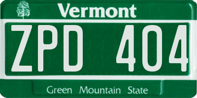 VT license plate ZPD404