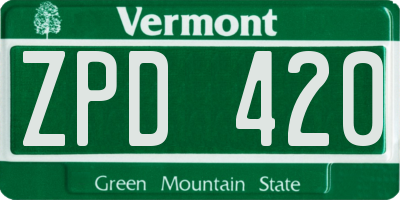 VT license plate ZPD420