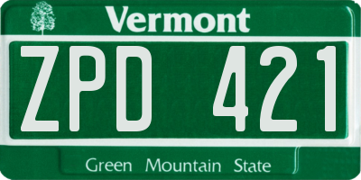 VT license plate ZPD421