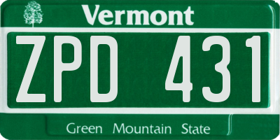 VT license plate ZPD431