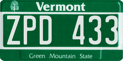 VT license plate ZPD433