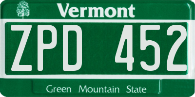 VT license plate ZPD452