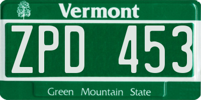 VT license plate ZPD453