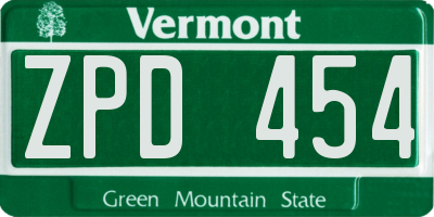 VT license plate ZPD454
