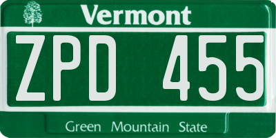 VT license plate ZPD455