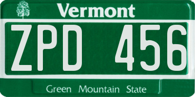 VT license plate ZPD456