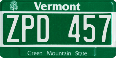 VT license plate ZPD457