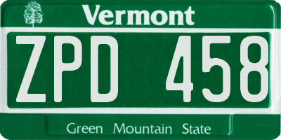 VT license plate ZPD458
