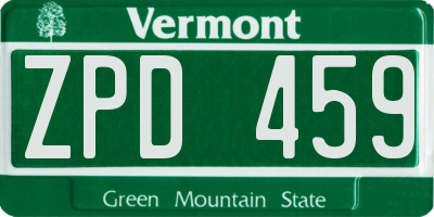 VT license plate ZPD459