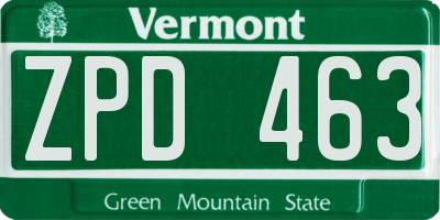 VT license plate ZPD463