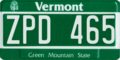 VT license plate ZPD465