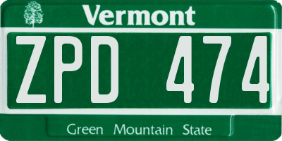 VT license plate ZPD474
