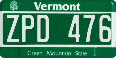 VT license plate ZPD476