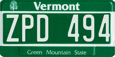 VT license plate ZPD494