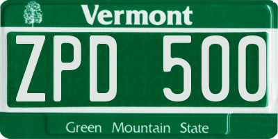 VT license plate ZPD500