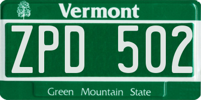 VT license plate ZPD502