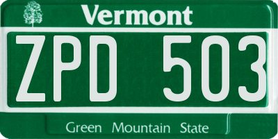 VT license plate ZPD503