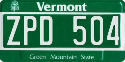 VT license plate ZPD504