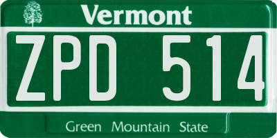 VT license plate ZPD514