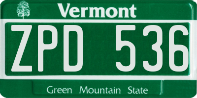 VT license plate ZPD536