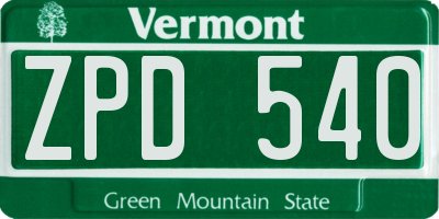 VT license plate ZPD540