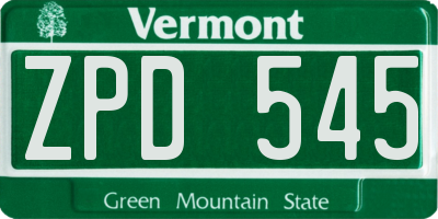 VT license plate ZPD545
