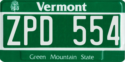 VT license plate ZPD554