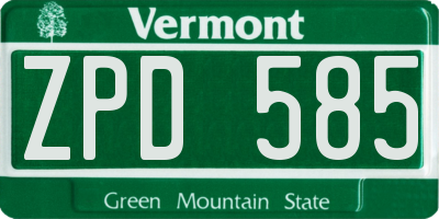 VT license plate ZPD585