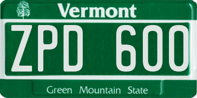 VT license plate ZPD600