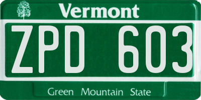 VT license plate ZPD603