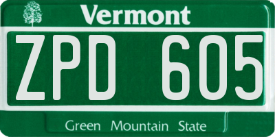 VT license plate ZPD605