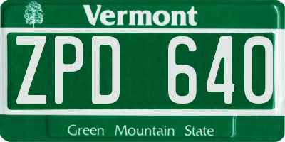 VT license plate ZPD640